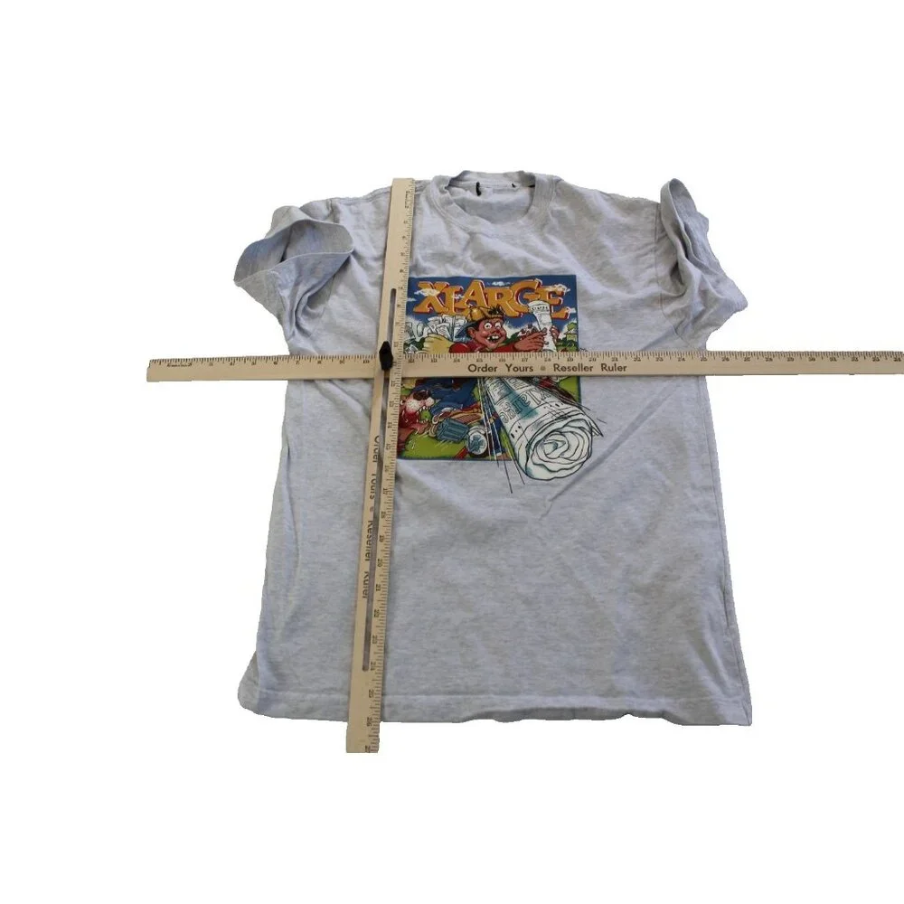 XLARGE Streetwear‎ Mens M Gray Graphic T-Shirt Paperboy Comic Print - SMALL HOLE